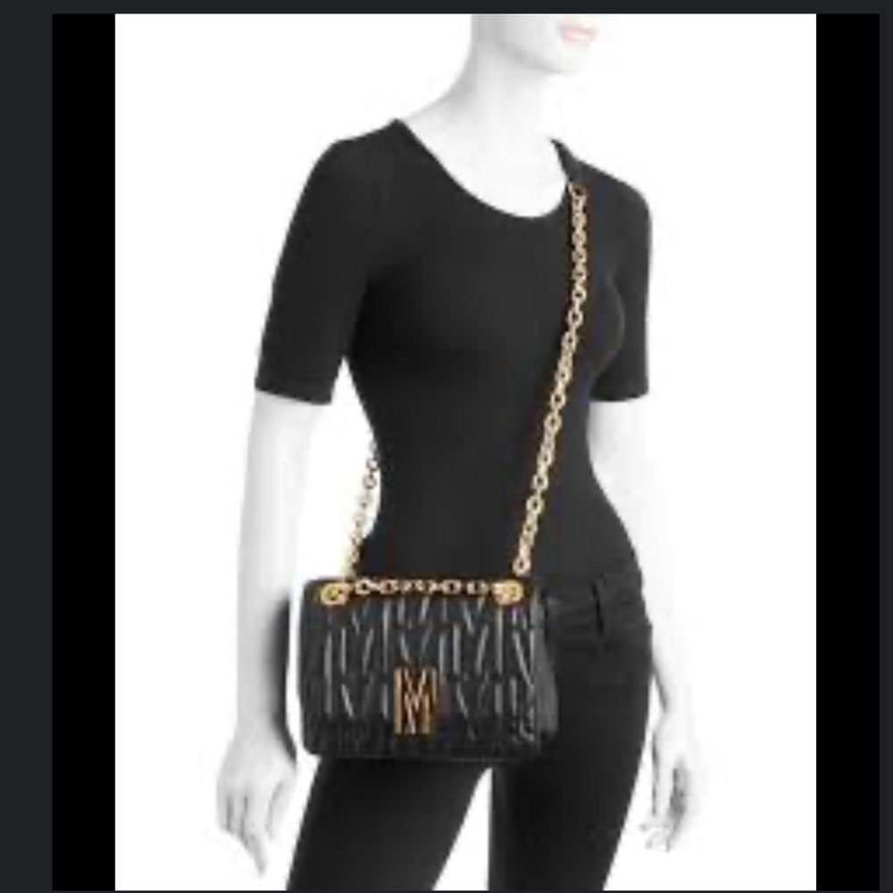 Moschino Black and Gold Ruched Leather Crossbody Bag